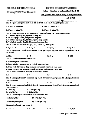 Đề thi khảo sát khối 10 bài thi khoa học tự nhiên môn Hóa học - Mã đề 135